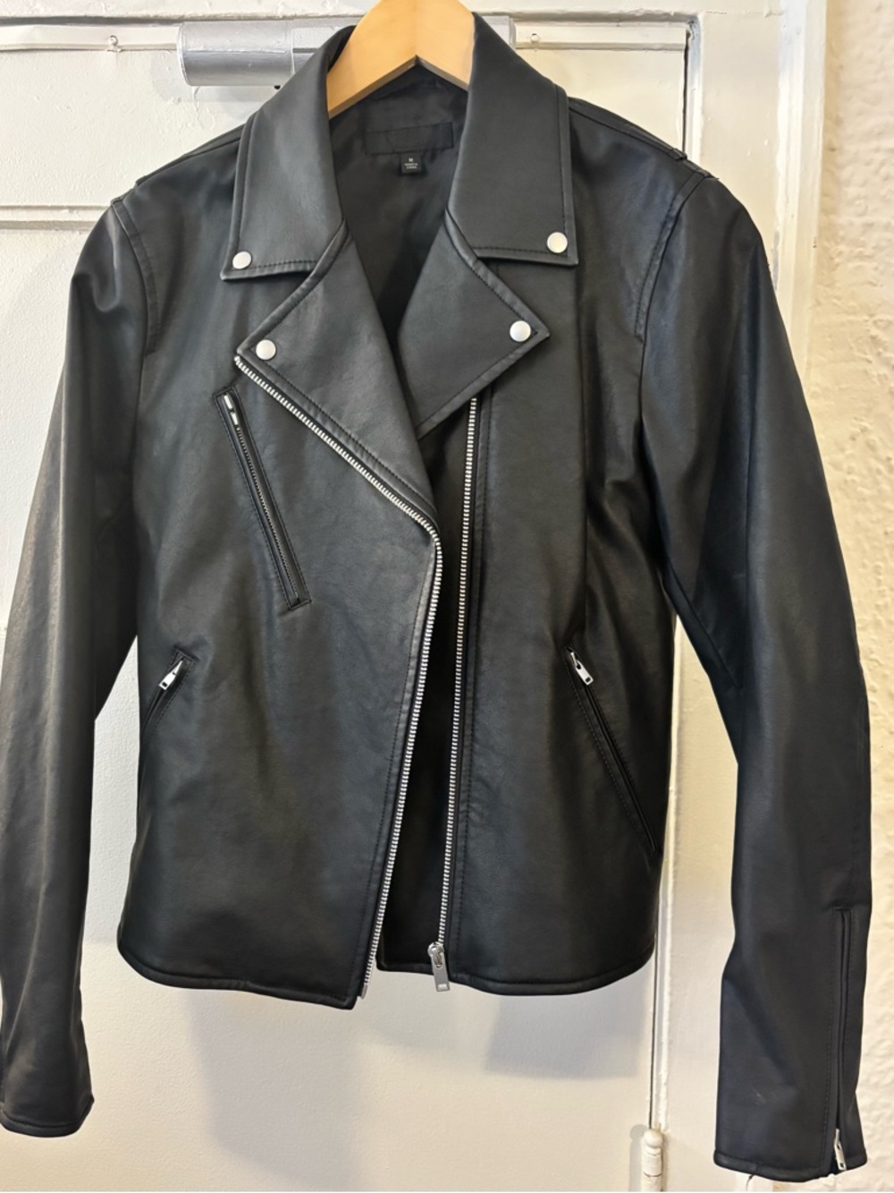 Uniqlo Black Faux Leather Jacket with Smooth Lining